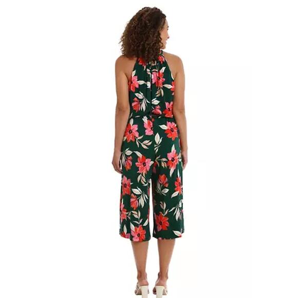 Maggy London NWT Bright Green Lottie Floral Halter Cropped Sleeveless Jumpsuit - Picture 6 of 10